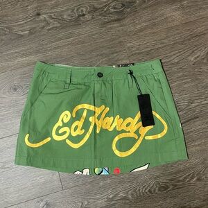 *NWT* Ed Hardy Love Kills Slowly SKULL POPLIN MINI SKIRT